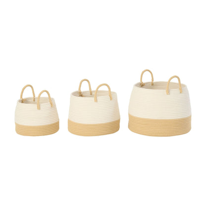 Cestas redondas de poliéster con asa, color natural/blanco, juego de 3 J-Line