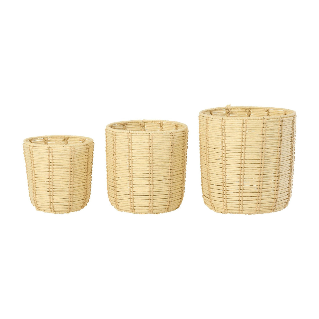 Cestas redondas de papel a rayas color natural/beige, set de 3, J-Line