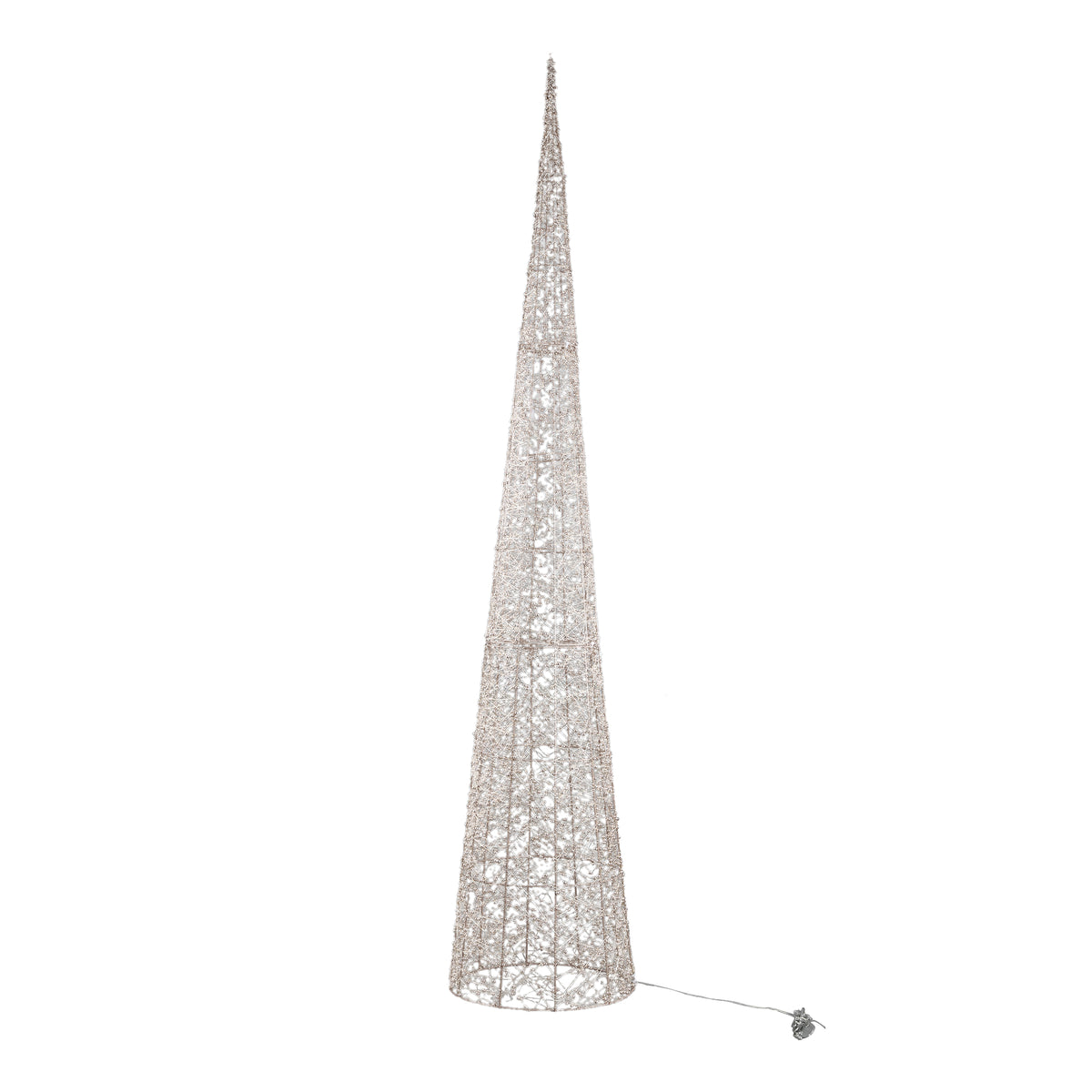 Misk Kegelkerstboom LED XL van PTMD, kegelvormige LED kerstboom van kunststof in goud met kraaltjes op witte achtergrond