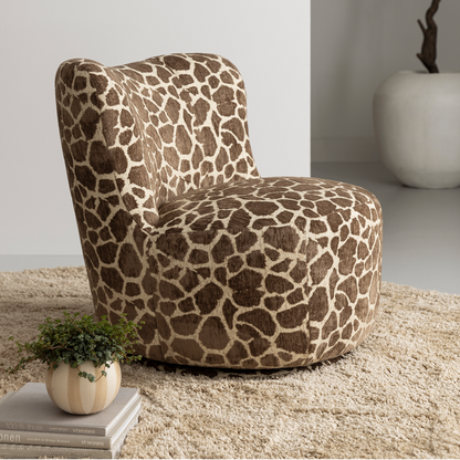Sillón Dean Giratorio Tela Marrón Estampado MUST Living