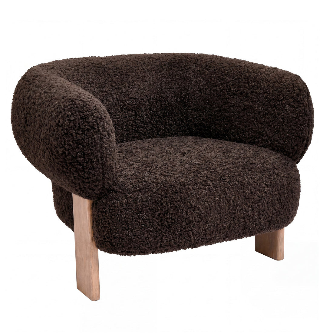 Nomy Fauteuil Teddy Bruin Rubberhout van PTMD, ander aanzicht van de bruine teddy bekleding