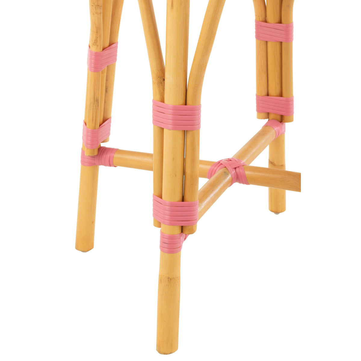 Taburete de exterior Barkruk Live redondo de ratán rosa/blanco J-Line