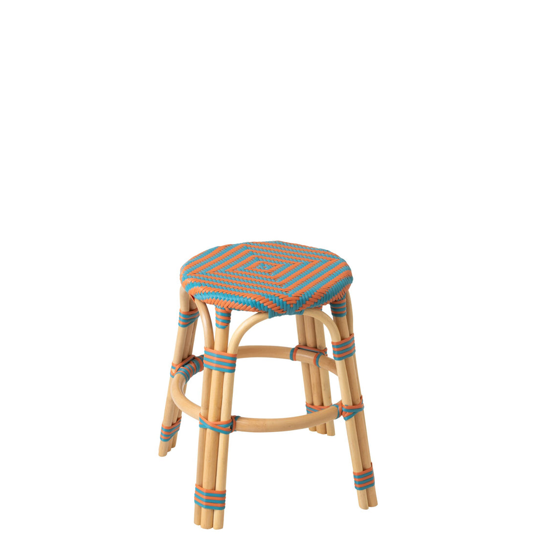 Taburete de exterior Geo redondo de ratán naranja/turquesa J-Line