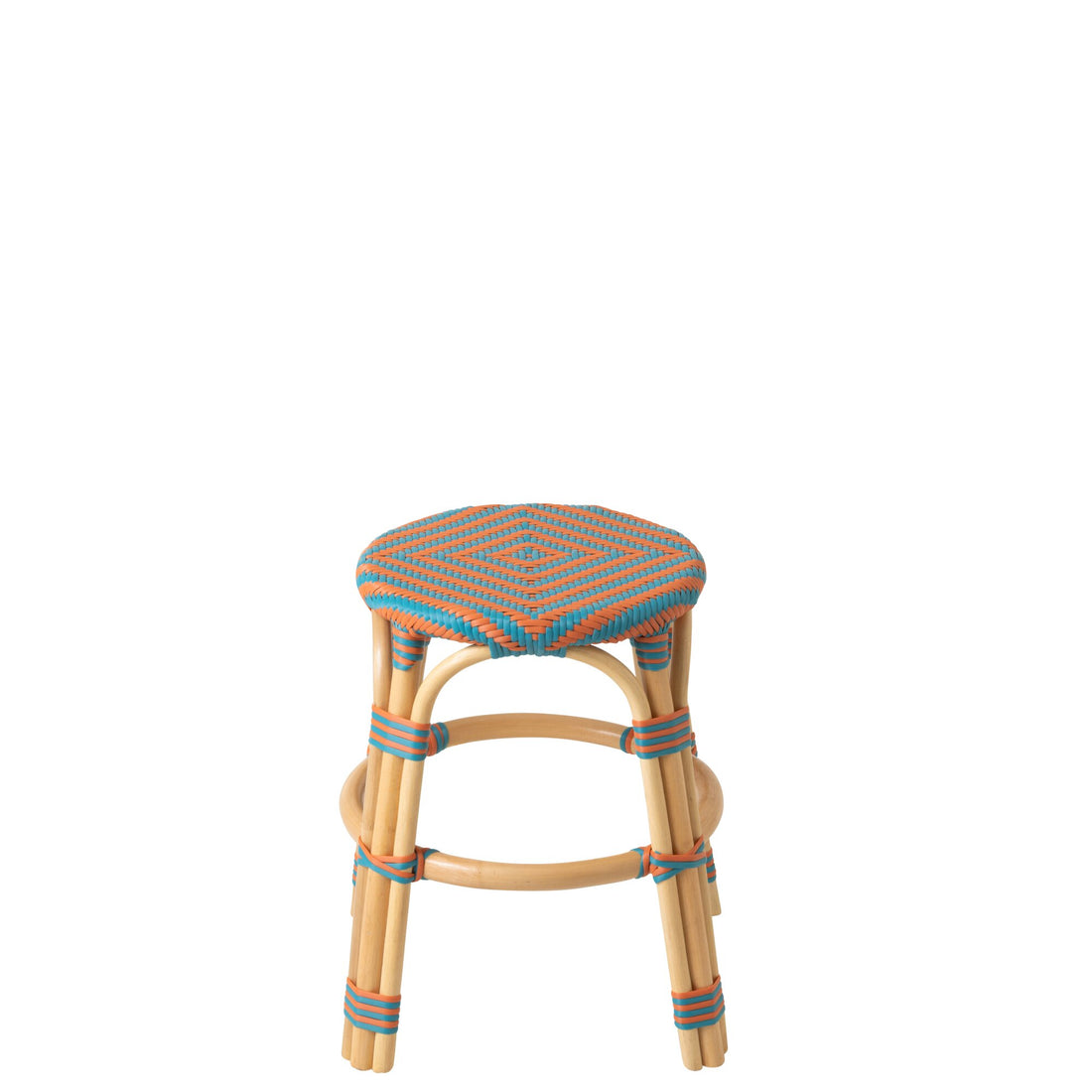 Taburete de exterior Geo redondo de ratán naranja/turquesa J-Line