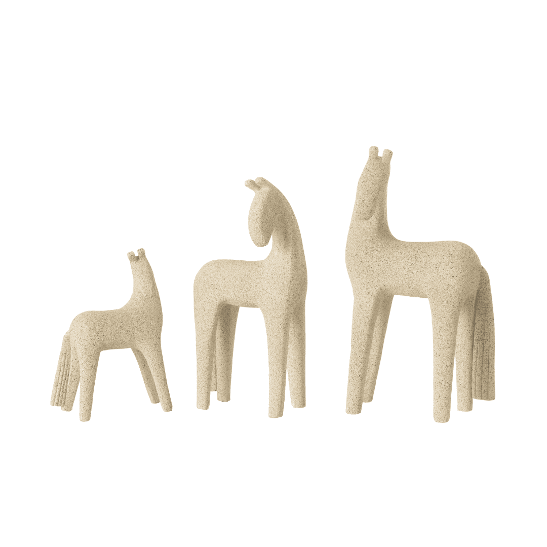 Paarden Modern Resine Beige Set van 3 - Beeld - J-Line - livinglovely.nl