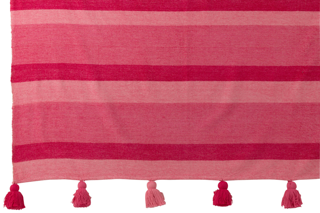 Plaid Strepen + Kwastjes Katoen Roze J-Line - Poef - J-Line - livinglovely.nl
