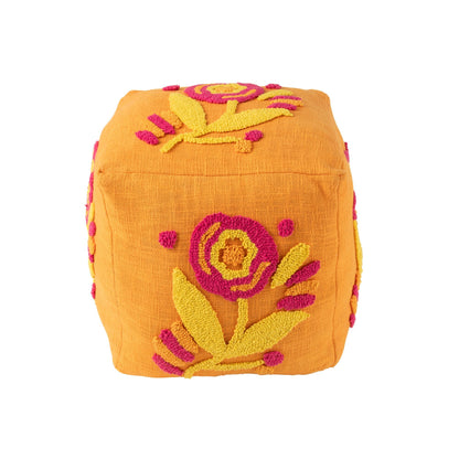 Puf cuadrado de algodón con flores naranja/rosa/amarillo J-Line