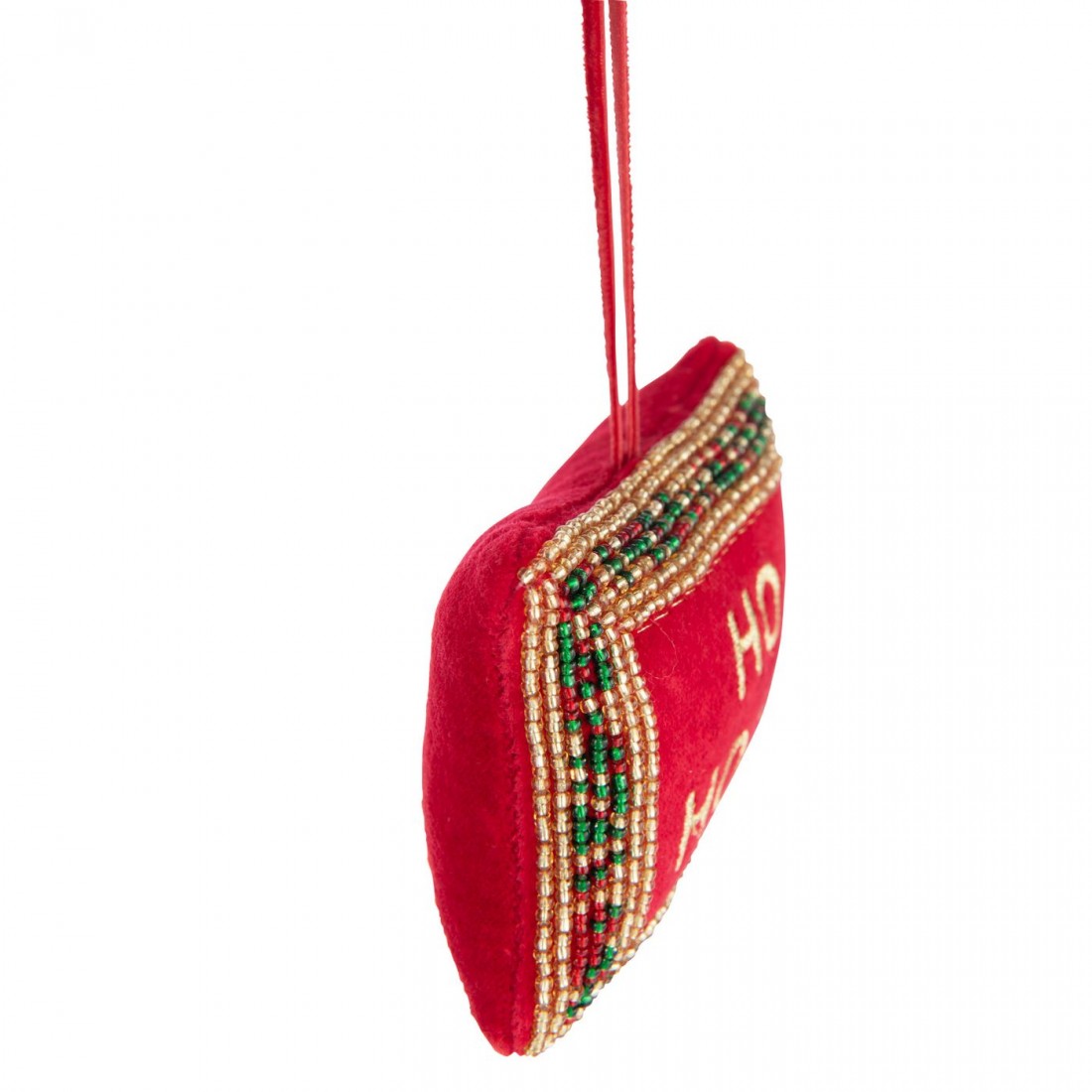 Colgante Citas navideñas Cuentas/Terciopelo Rojo navideño/Color dorado Set de 4 J-Line