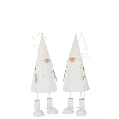 Papá Noel Estrella LED + Árbol Metal Blanco Grande Set de 2 J-Line