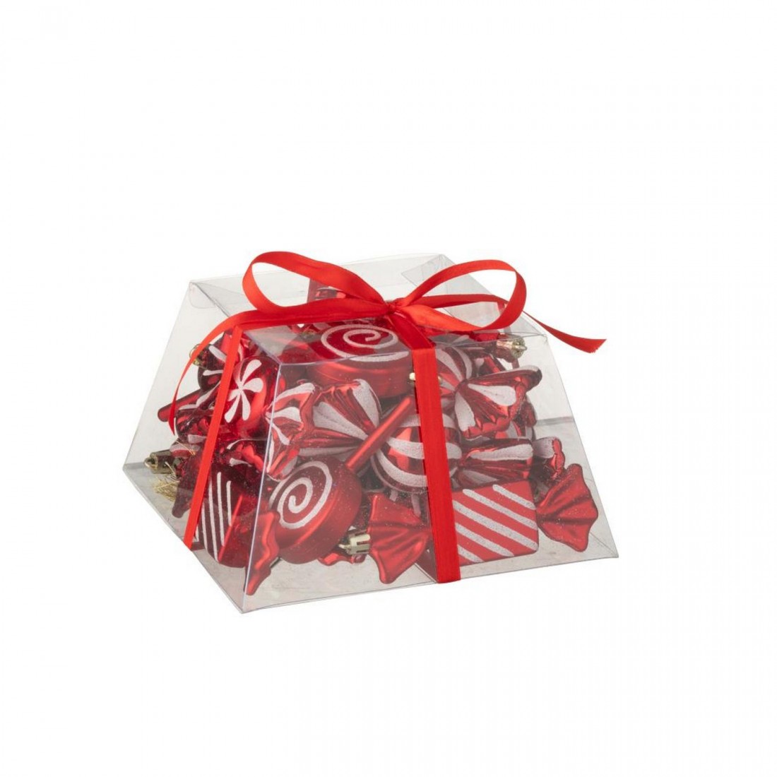 Caja de 25 colgantes de caramelo de plástico rojo navideño J-Line