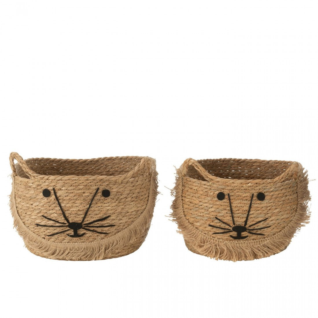 Juego de 2 cestas Kitty de rafia natural/negro J-Line
