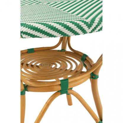 Mesa de comedor de ratán verde oscuro/blanco J-Line