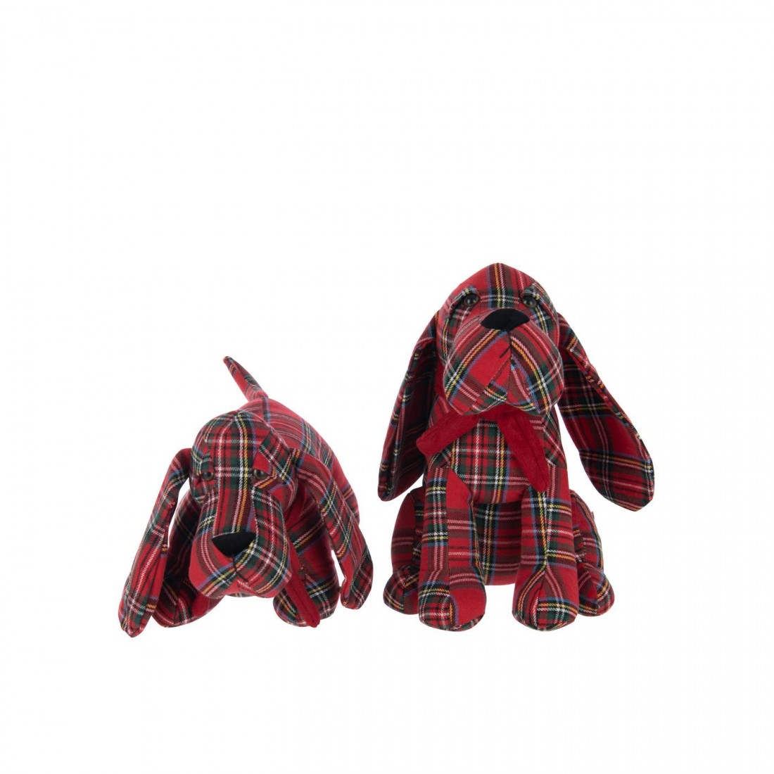 Topes de puerta para perro de poliéster a cuadros rojo navideño/verde oscuro, set de 2, J-Line