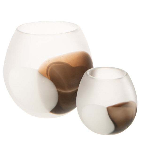 Portavelas Globo Vidrio Blanco/Marrón Pequeño J-Line