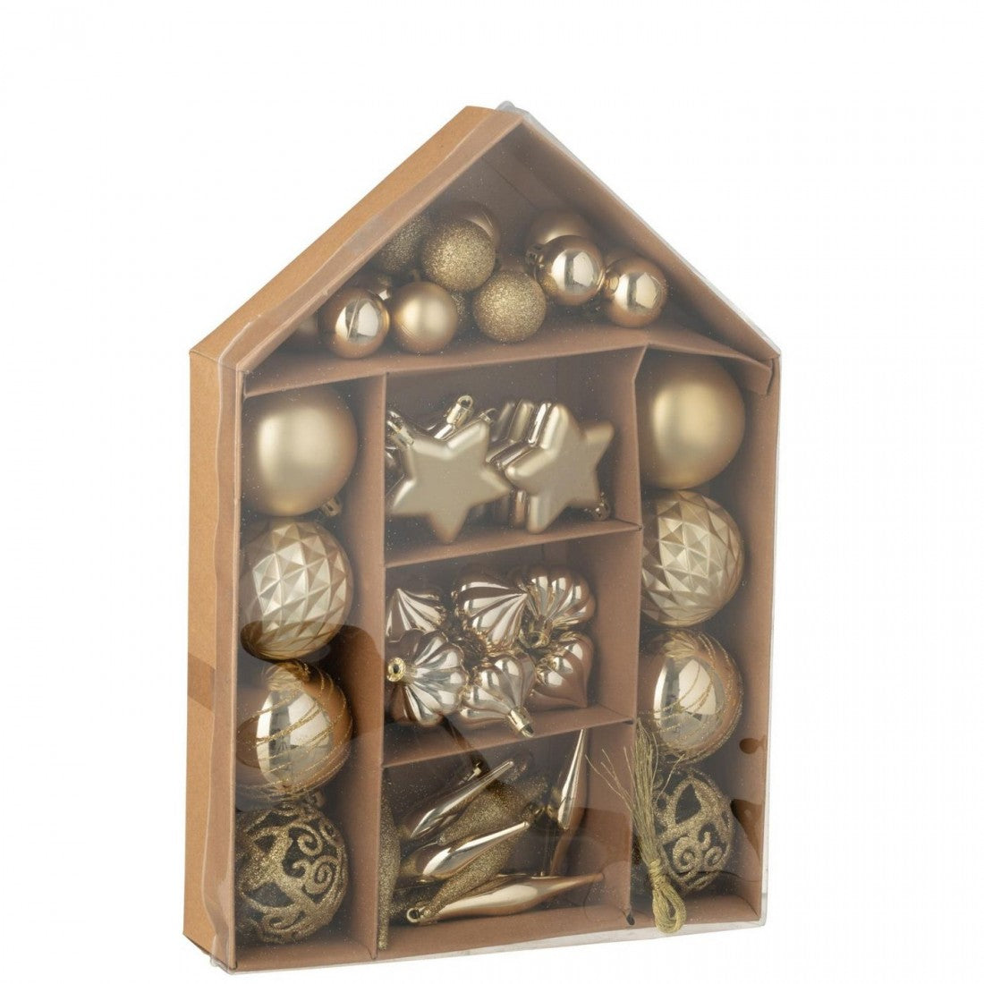 Caja de 50 bolas de Navidad de plástico color dorado J-Line