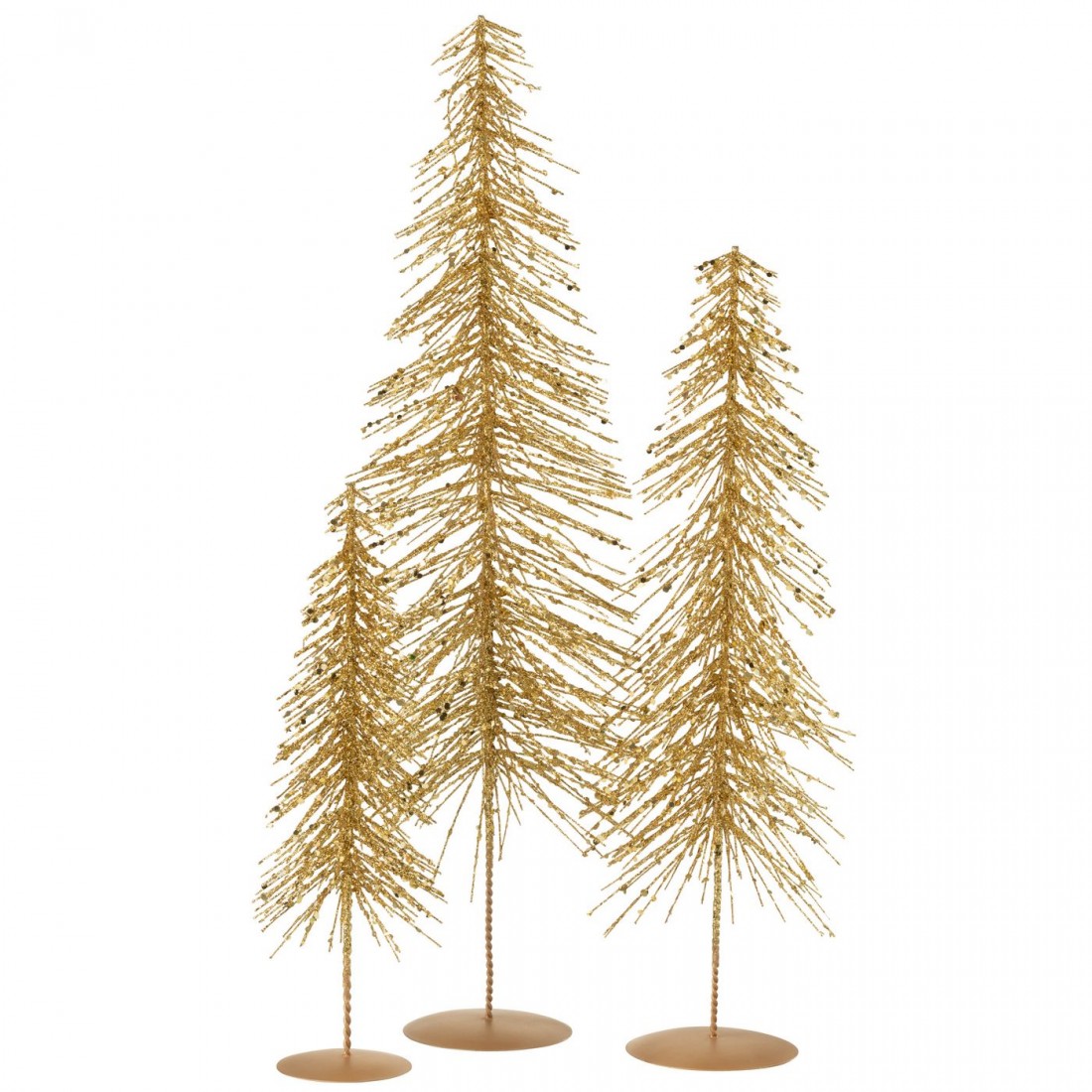 Árbol de Navidad de plástico dorado con purpurina, set de 3, j-Line