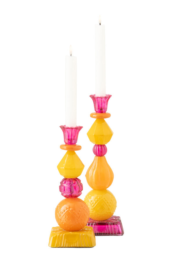Portavelas de vidrio naranja/rosa pequeño J-Line