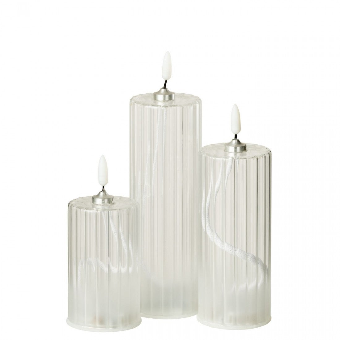 Vela LED de Cristal Rayado Transparente Set de 3 J-Line
