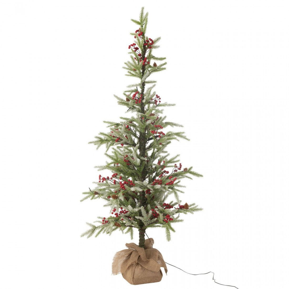 Árbol de Navidad + Saco de Yute + Nieve Artificial LED Verde/Rojo Grande H150cm J-Line