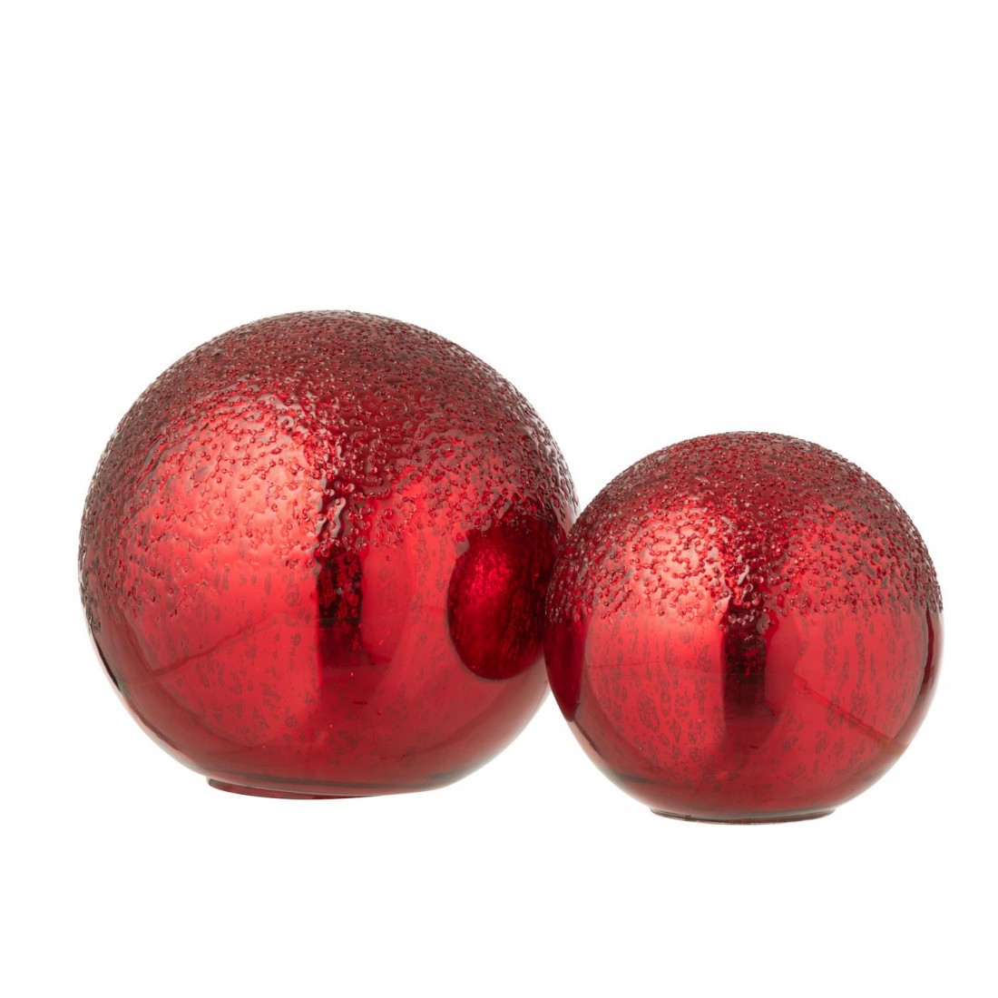 Bola LED de vidrio craquelado rojo navideño, set de 2, J-Line