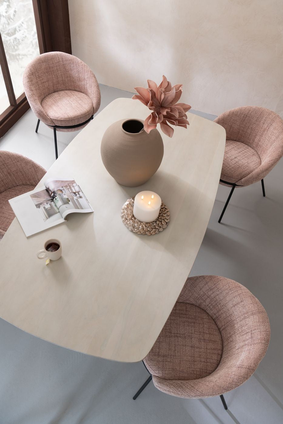 Mesa de comedor de madera de acacia blanca J-Line