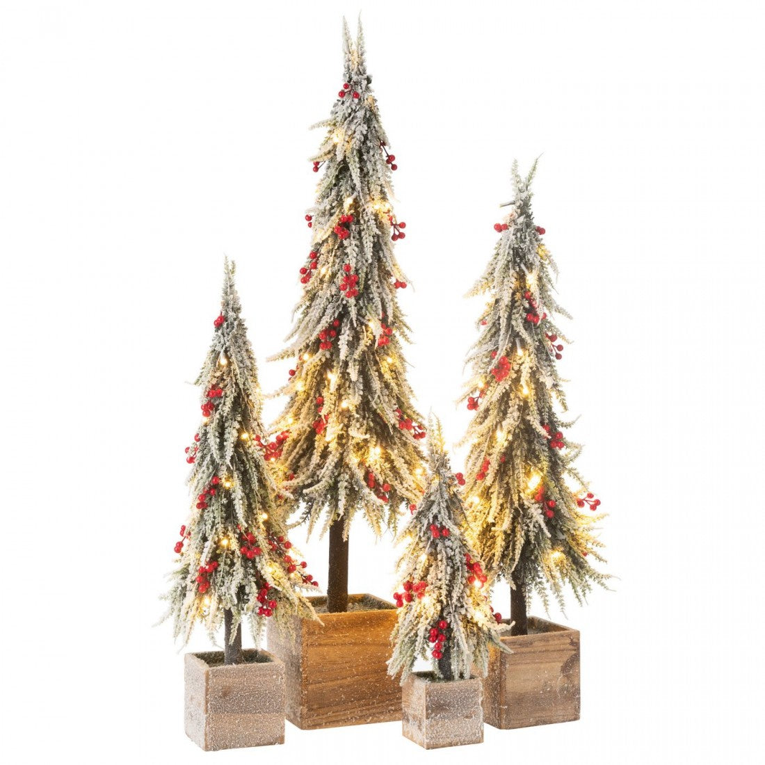 Árbol de Navidad + Nieve Artificial LED Verde/Rojo Mediano H60cm J-Line