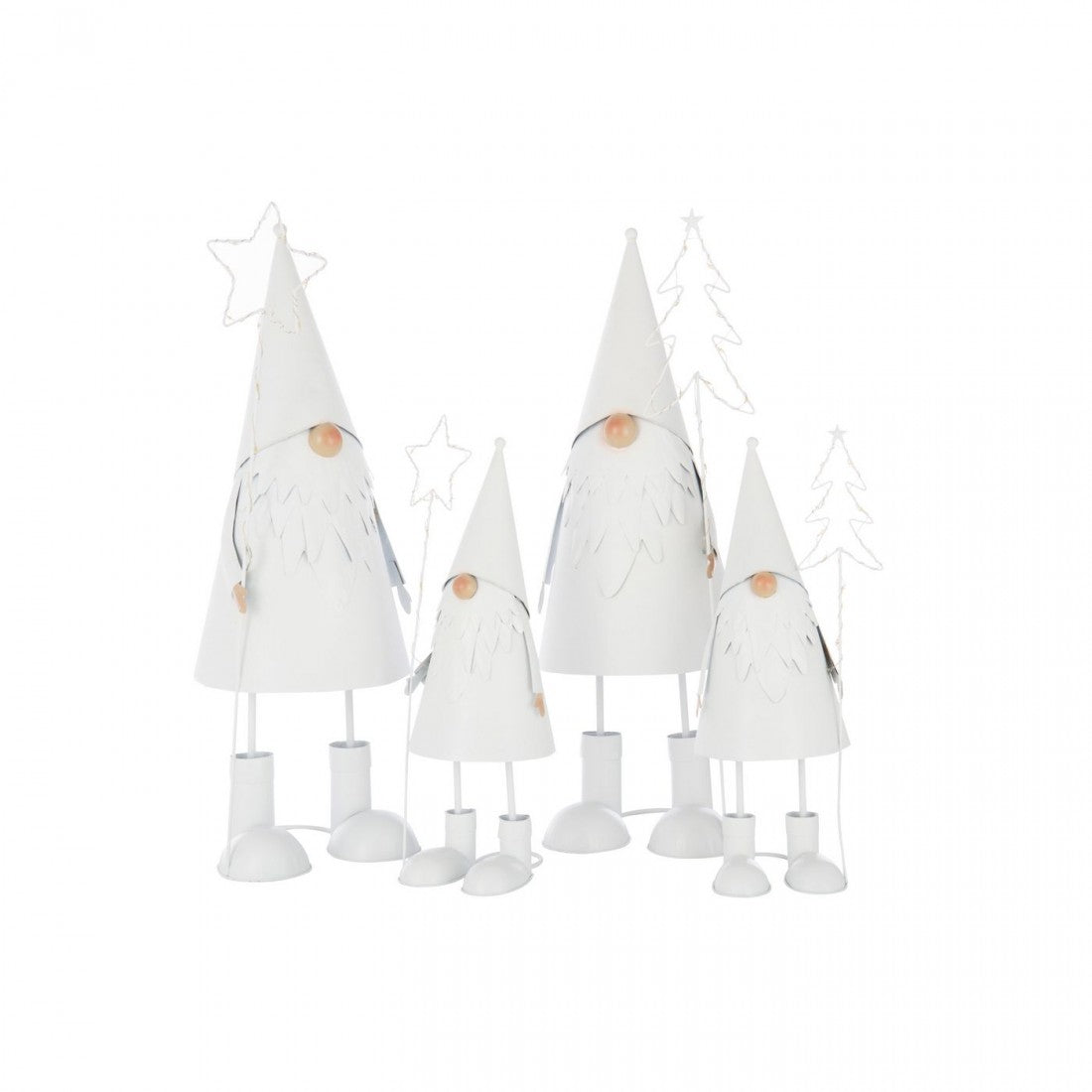 Papá Noel Estrella LED + Árbol Metal Blanco Grande Set de 2 J-Line