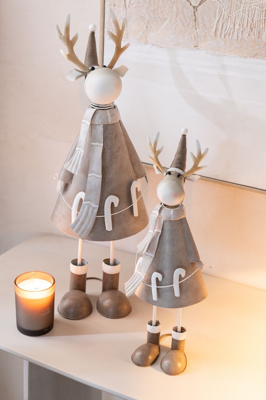 Set de 2 bastones de metal color beige/gris con renos J-Line