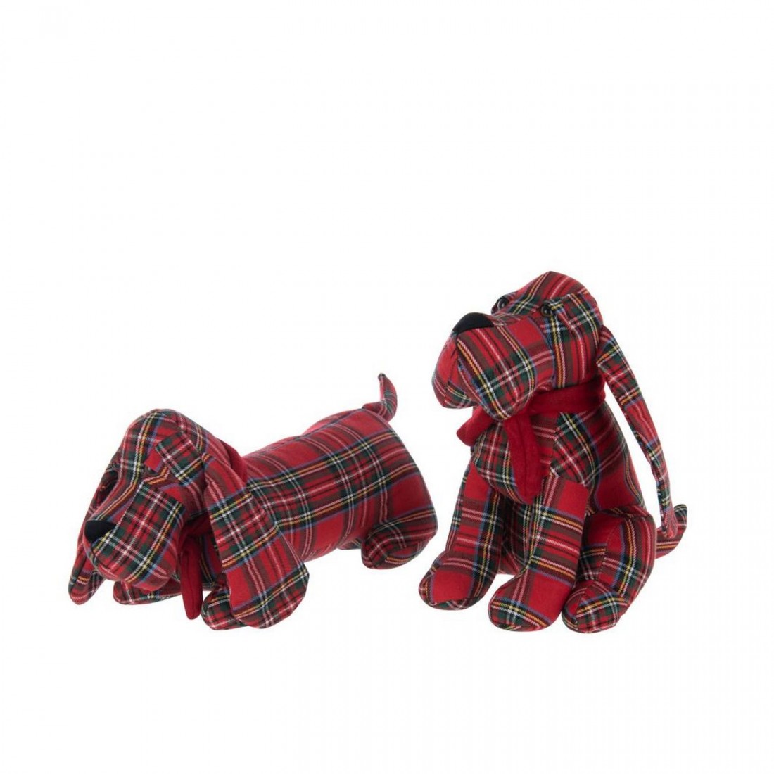Topes de puerta para perro de poliéster a cuadros rojo navideño/verde oscuro, set de 2, J-Line