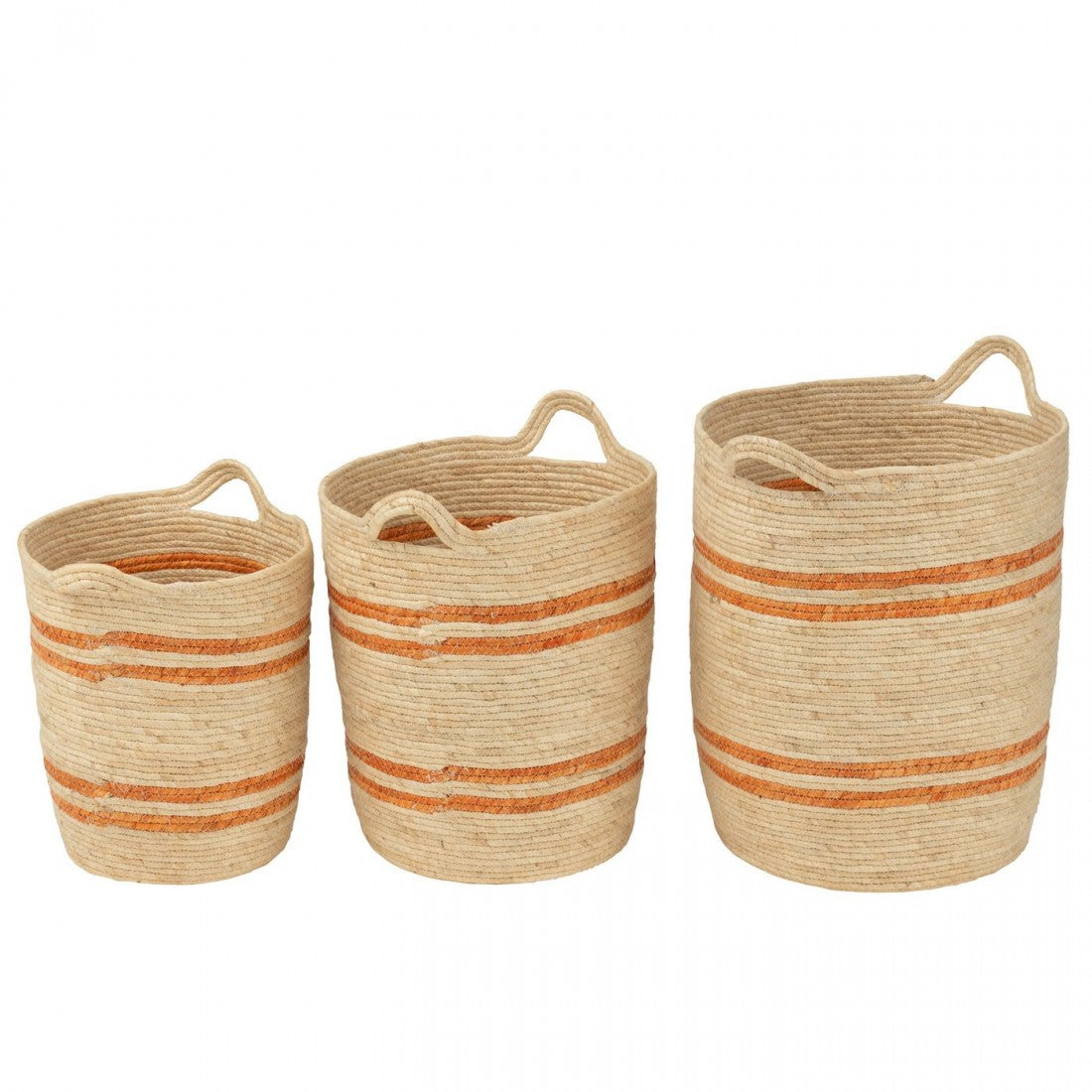 Set de 3 cestas de rayas + asa Maíz Natural/Naranja J-Line