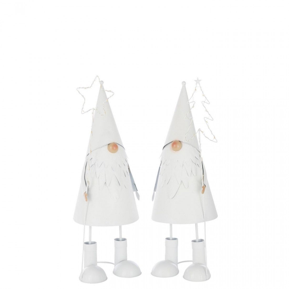 Papá Noel Estrella LED + Árbol Metal Blanco Grande Set de 2 J-Line