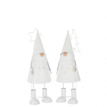 Papá Noel Estrella LED + Árbol Metal Blanco Grande Set de 2 J-Line