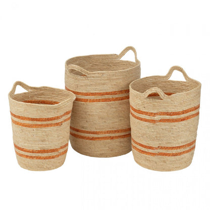 Set de 3 cestas de rayas + asa Maíz Natural/Naranja J-Line