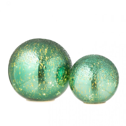 Bola LED de vidrio craquelado verde, set de 2, J-Line