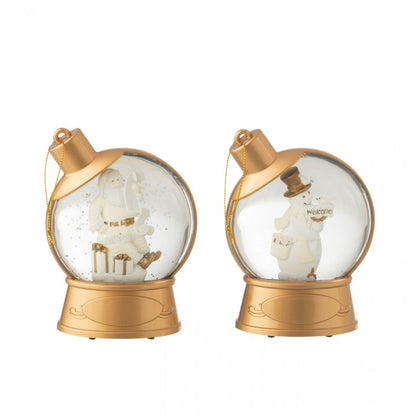 Colgador de bola de agua muñeco de nieve + Papá Noel plástico blanco set de 2 J-line