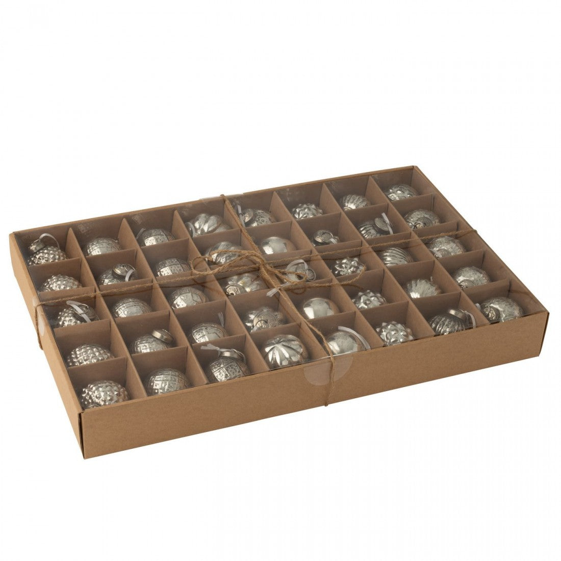 Caja de 40 bolas de Navidad, 8 patrones, de cristal plateado, J-Line