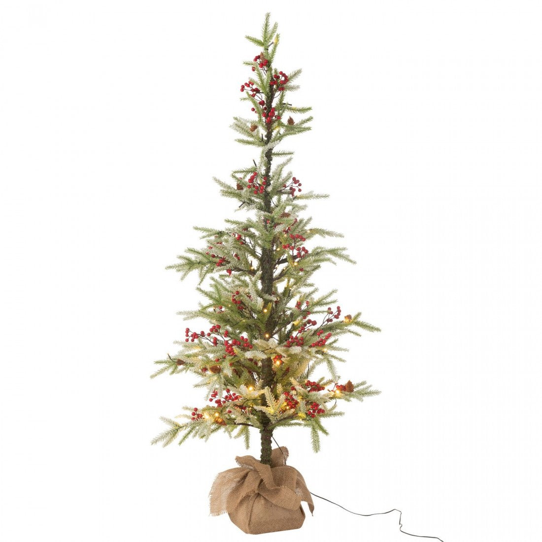 Árbol de Navidad + Saco de Yute + Nieve Artificial LED Verde/Rojo Grande H150cm J-Line