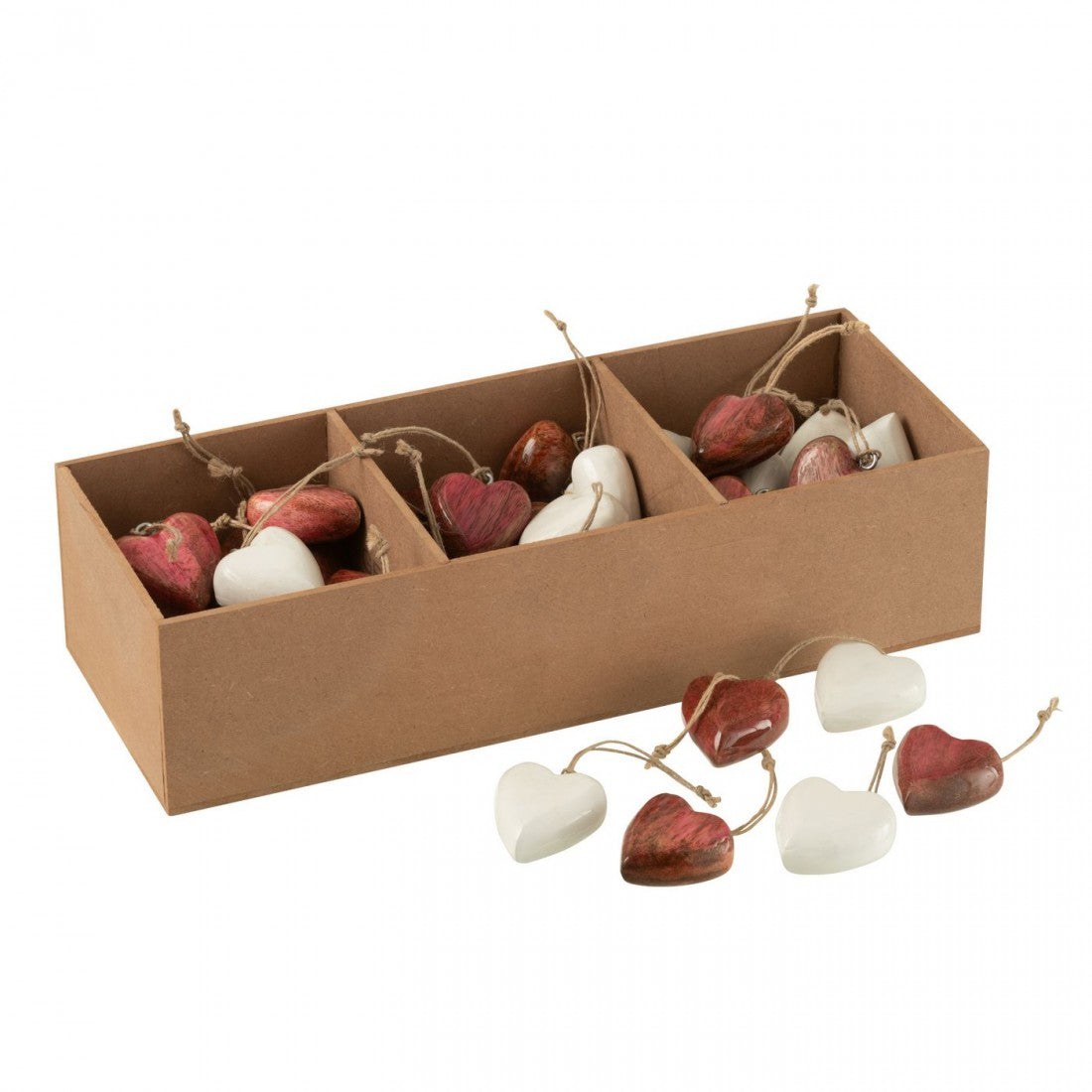 Caja de 48 Colgantes Corazón Madera de Mango Blanco/Rosa J-Line