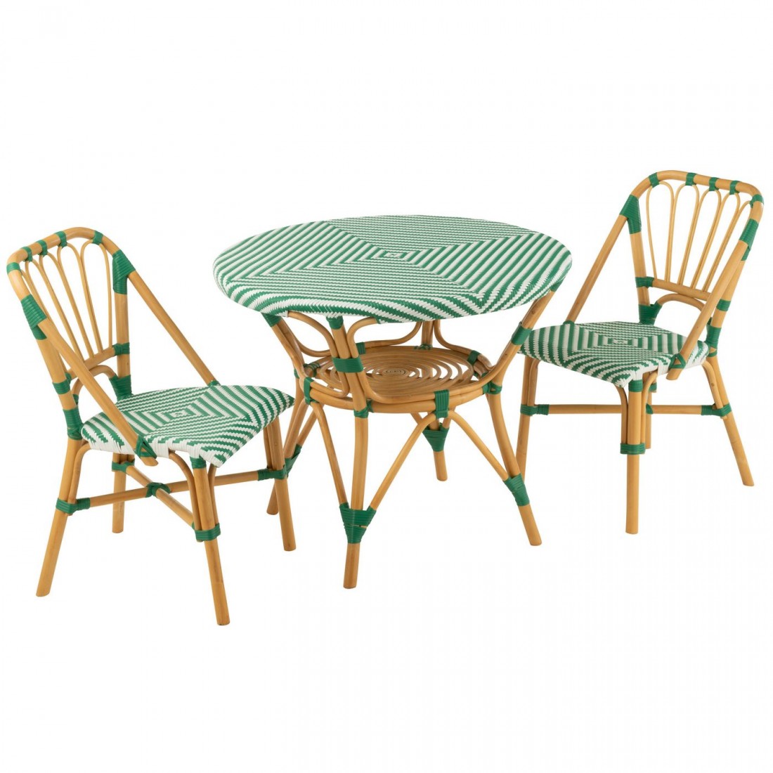 Mesa de comedor de ratán verde oscuro/blanco J-Line