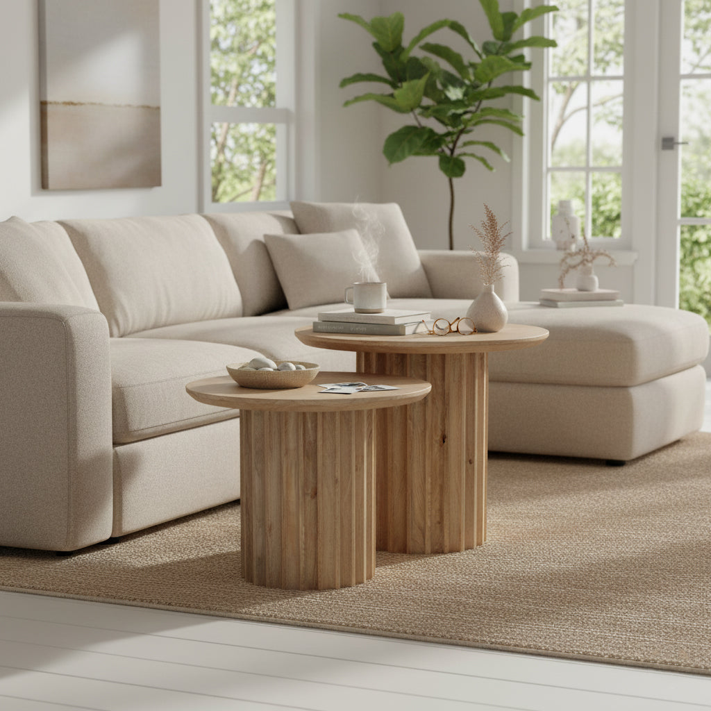 Mesa auxiliar Bullnose acanalada inversa natural Ø50 cm Raw Materials