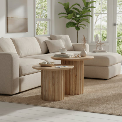 Mesa auxiliar Bullnose acanalada inversa natural Ø50 cm Raw Materials