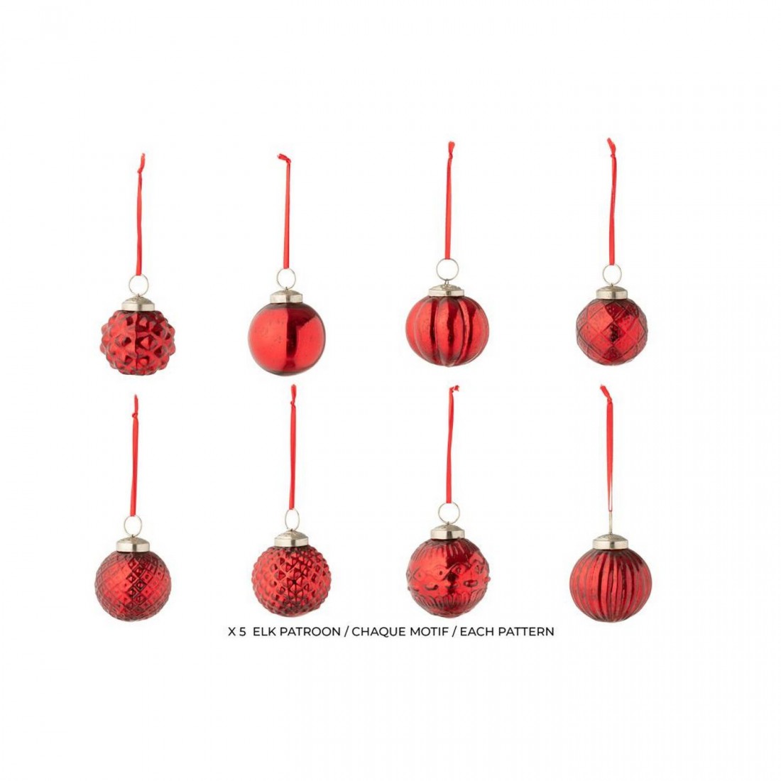 Caja de 40 bolas de Navidad, 8 patrones, cristal rojo navideño J-Line