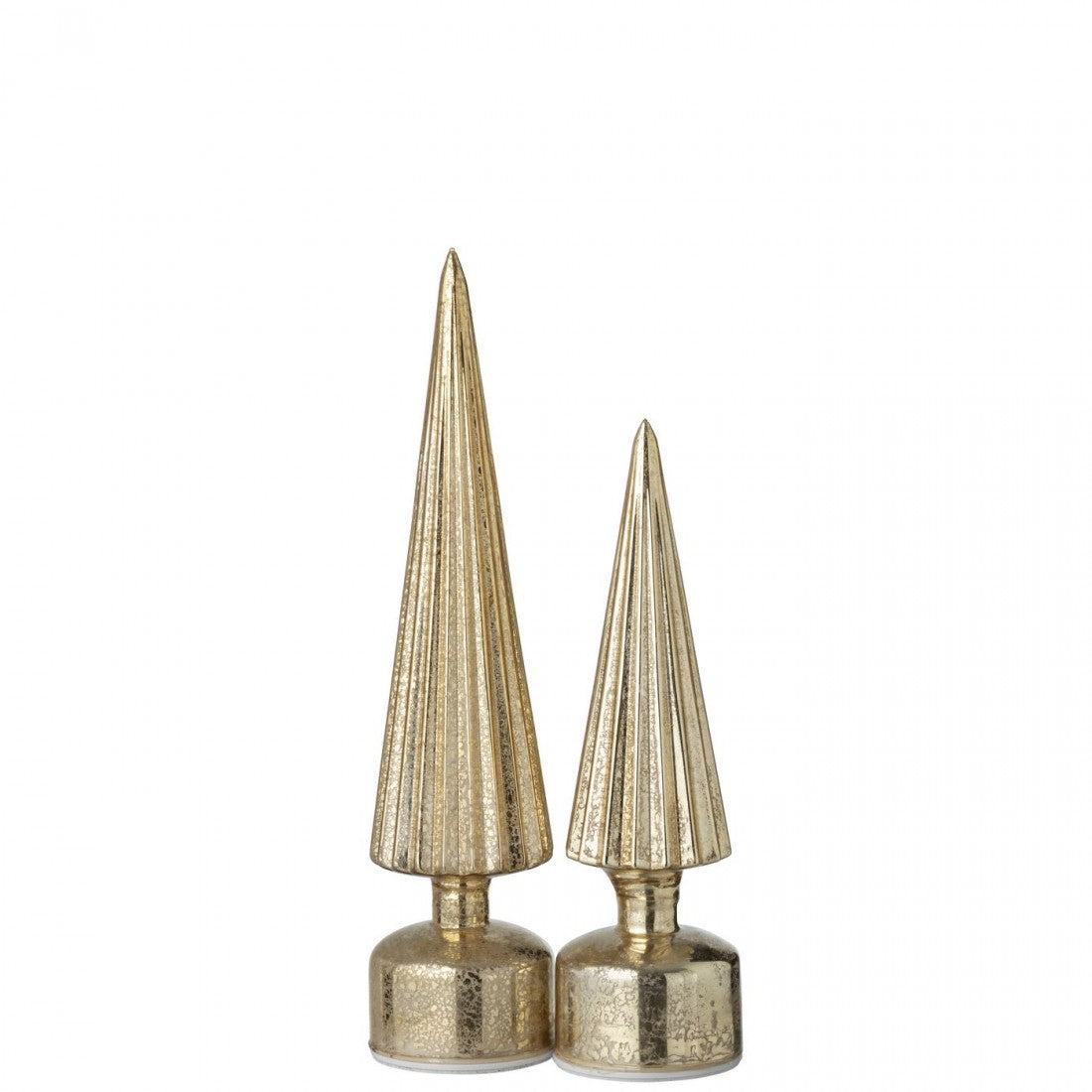 Set de 2 adornos giratorios de vidrio con luces LED en forma de árbol de Navidad, color dorado, J-Line
