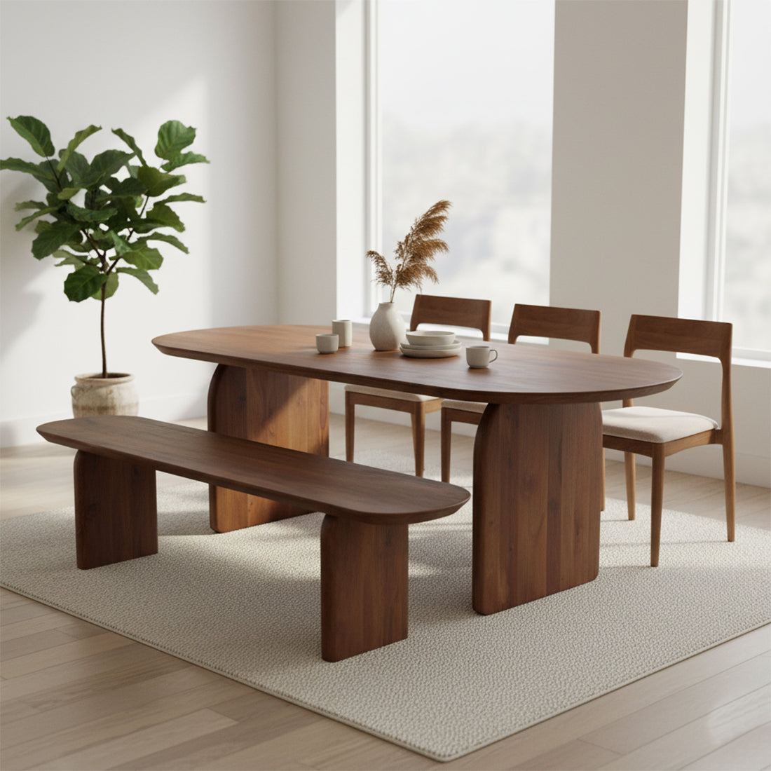 Banco de comedor Bullnose Madera de Mango Marrón 200cm Raw Materials