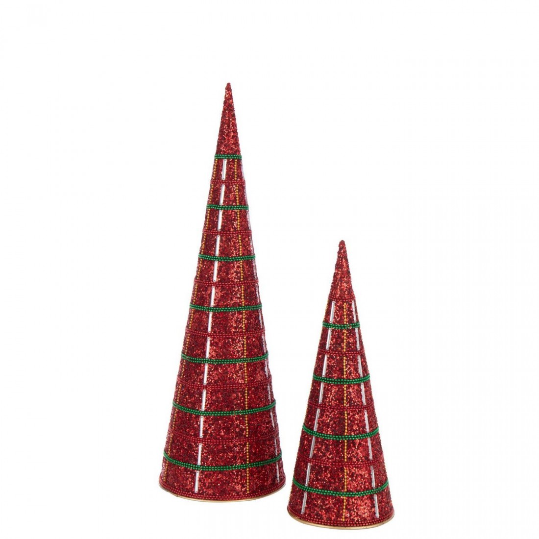 Set de 2 conos de hierro/canicas rojo navideño J-Line