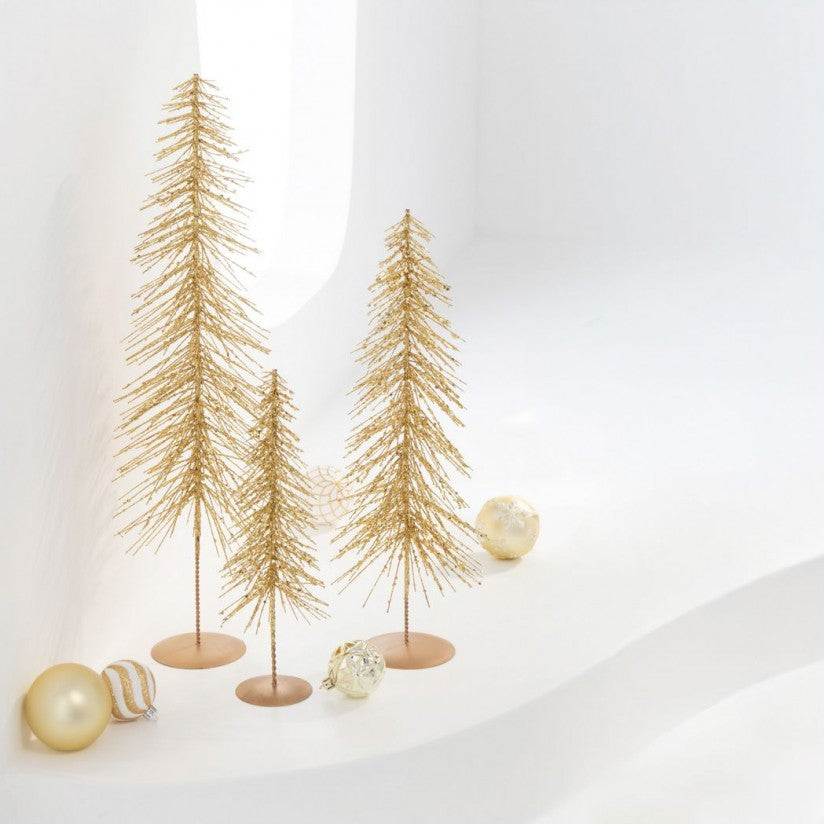 Árbol de Navidad de plástico dorado con purpurina, set de 3, j-Line