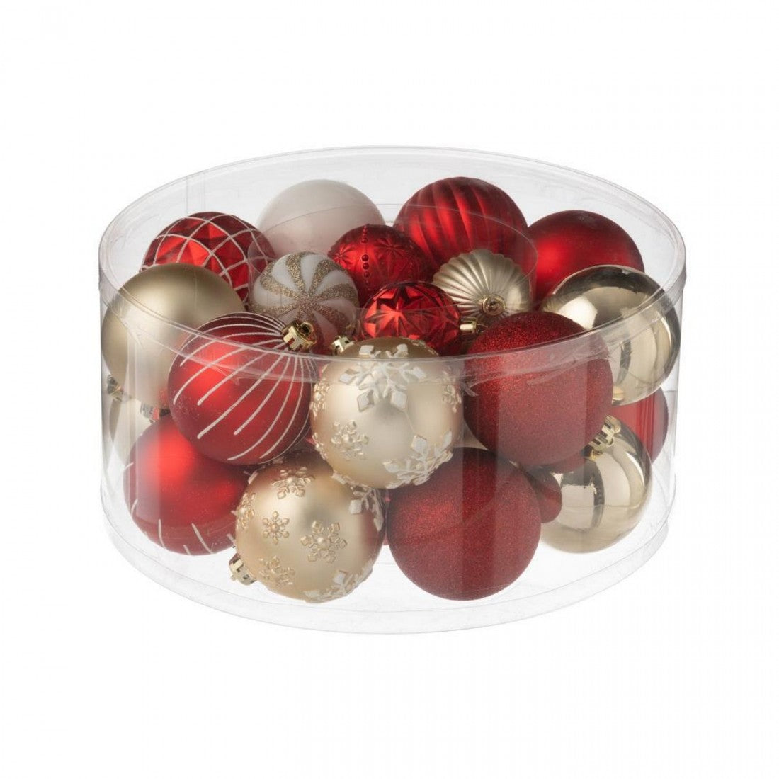 Caja de 30 bolas de Navidad de plástico rojo navideño/doradas J-Line