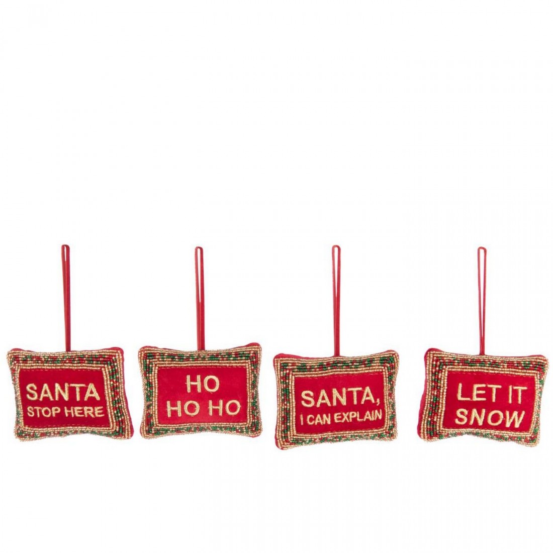 Colgante Citas navideñas Cuentas/Terciopelo Rojo navideño/Color dorado Set de 4 J-Line