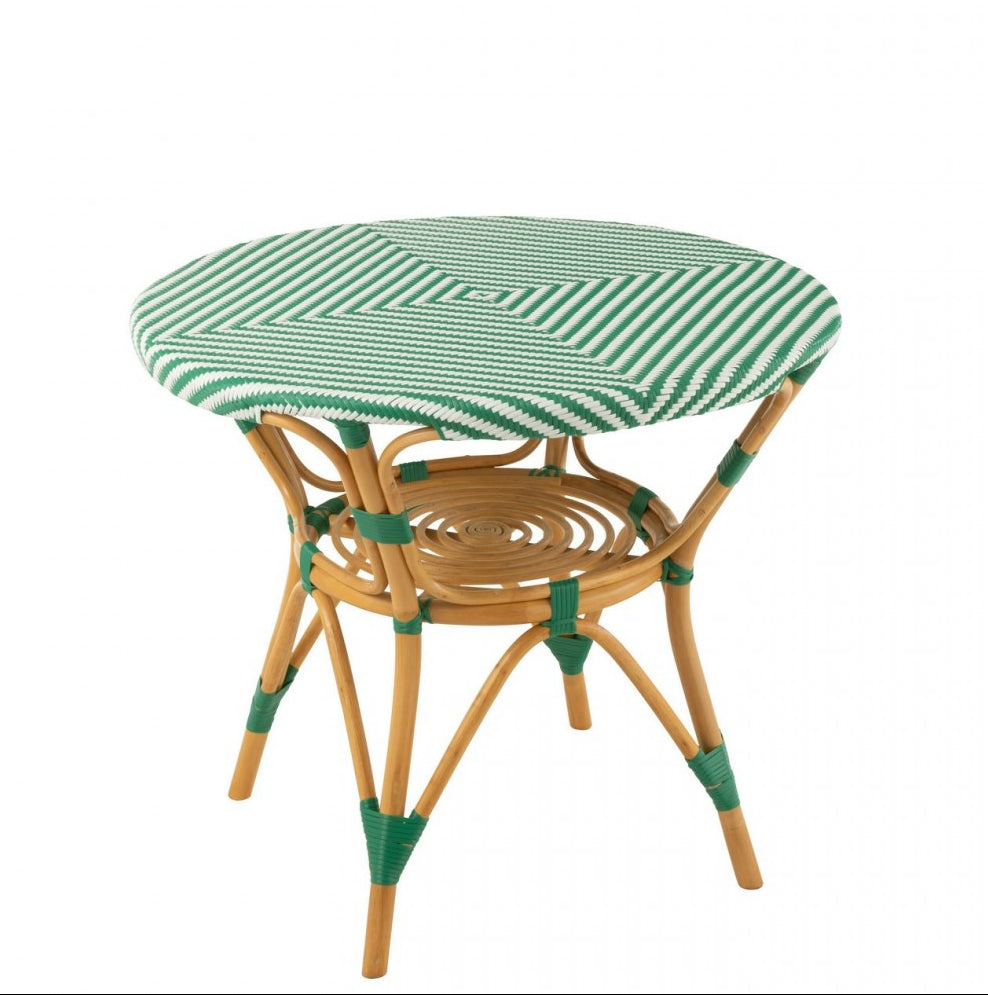 Mesa de comedor de ratán verde oscuro/blanco J-Line