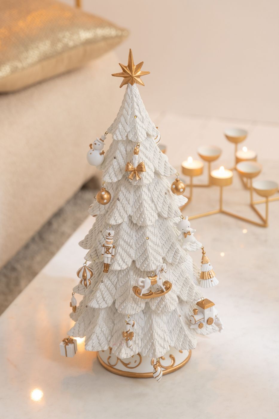 Adornos para árbol de Navidad Resina Blanco/Dorado Grande H63cm J-Line